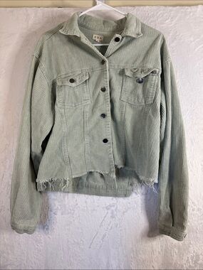 POL Sage Green Corduroy Button-Up Jacket Large